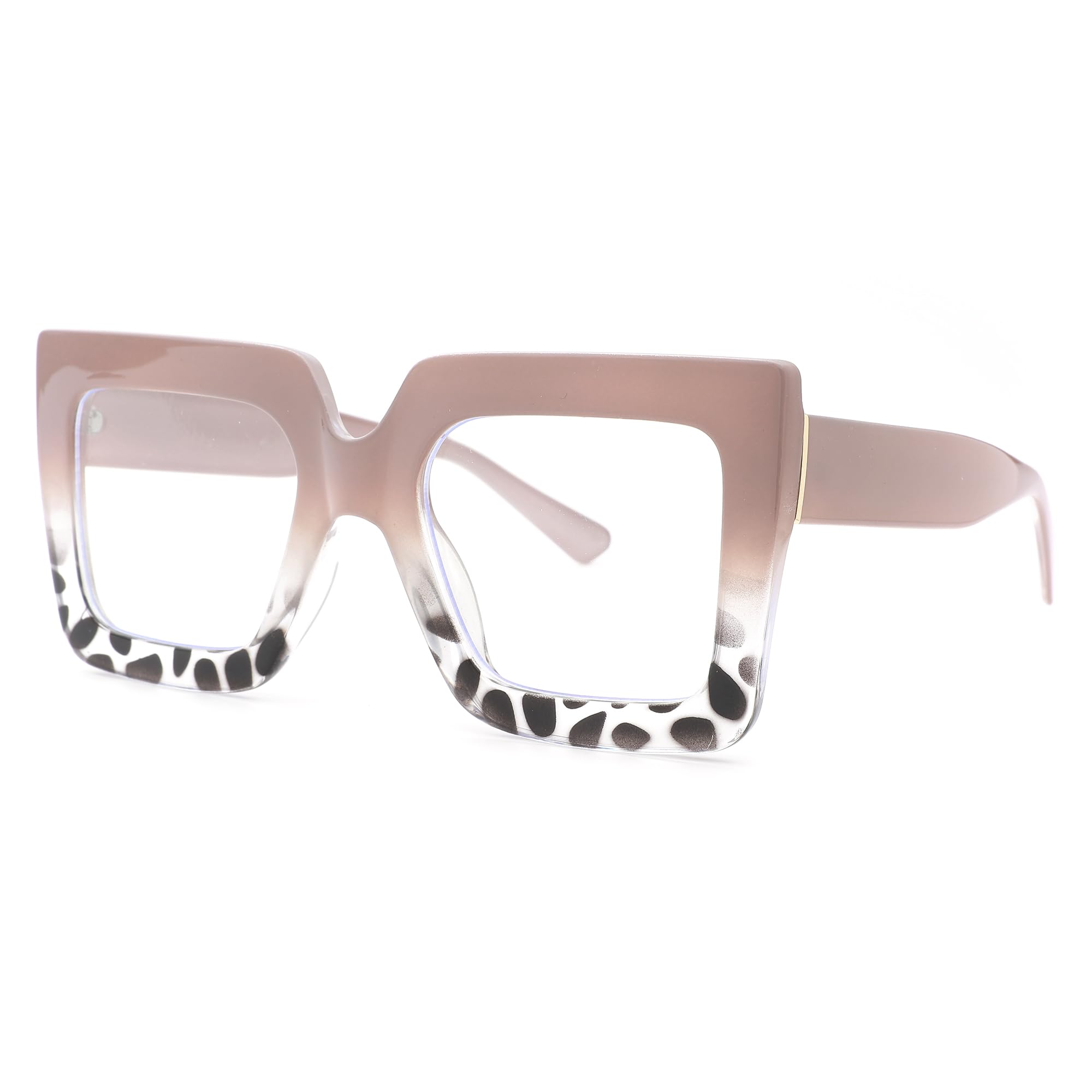 Pro Acme Blue Light Blocking Glasses - Big Square Thick Frames Fake Glasses for Women(Light Brown leopard print)