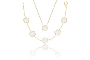 Qinpan Four Leaf Clover Necklace and Bracelet Set for Women Lucky Flower 14K Gold Jewelry