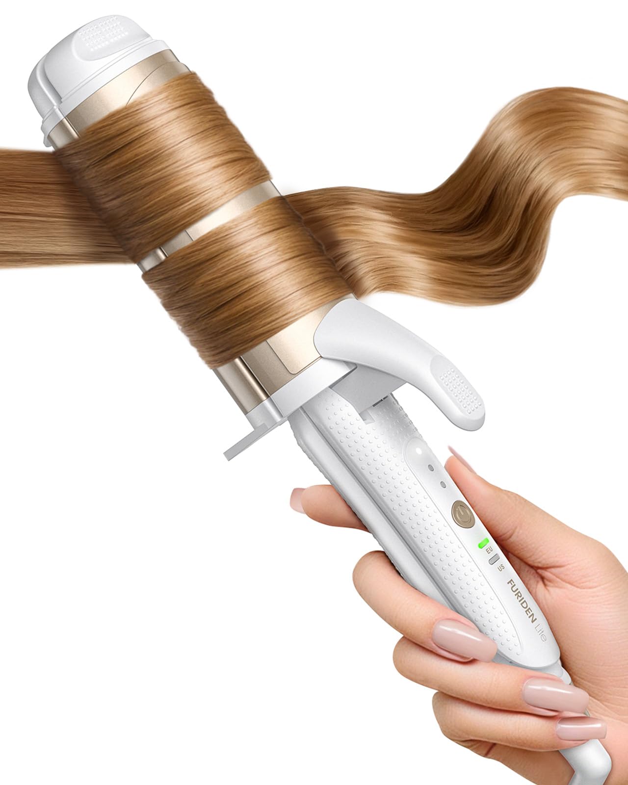 Photo 1 of FURIDEN Lite Dual-Voltage Curling Iron: 110V-240V 2 Inch Ceramic Wide Barrel 2-in-1 Curling Iron for Armpit to Mid Back Length Hair - Europe Travel for Loose Waves with Clamp