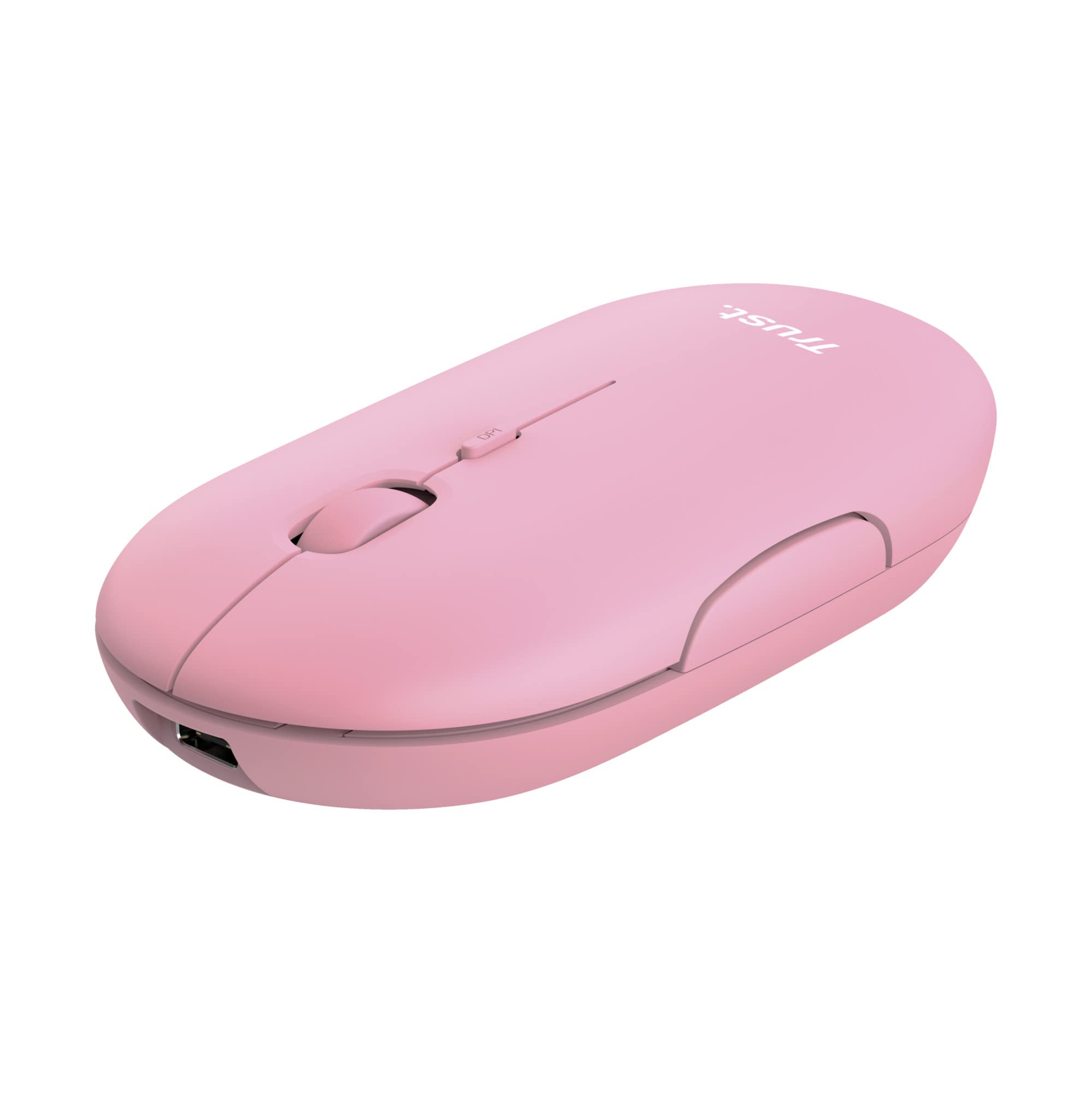 Trust Puck Wireless Mouse, Bluetooth or 2.4 GHz with USB Mini-Receiver, Rechargeable Battery, Silent Clicks, DPI Button, Light Computer Mouse for Laptop, PC, Mac, Chromebook - Pink