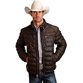 Stetson Mens Quilted Puffy Dark Brown Leather Leather Jacket XL