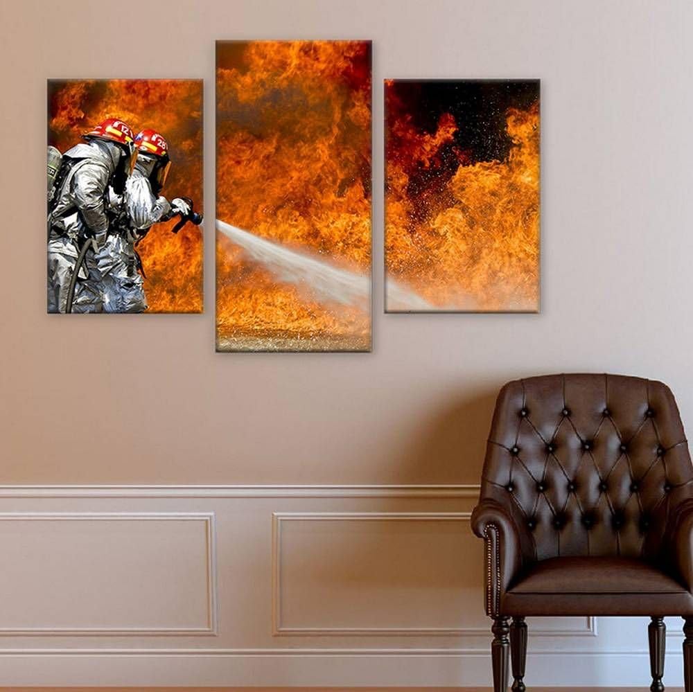Amazon.com: Alonline Art - Fire Fighters Flames Split 3 Panels POSTER