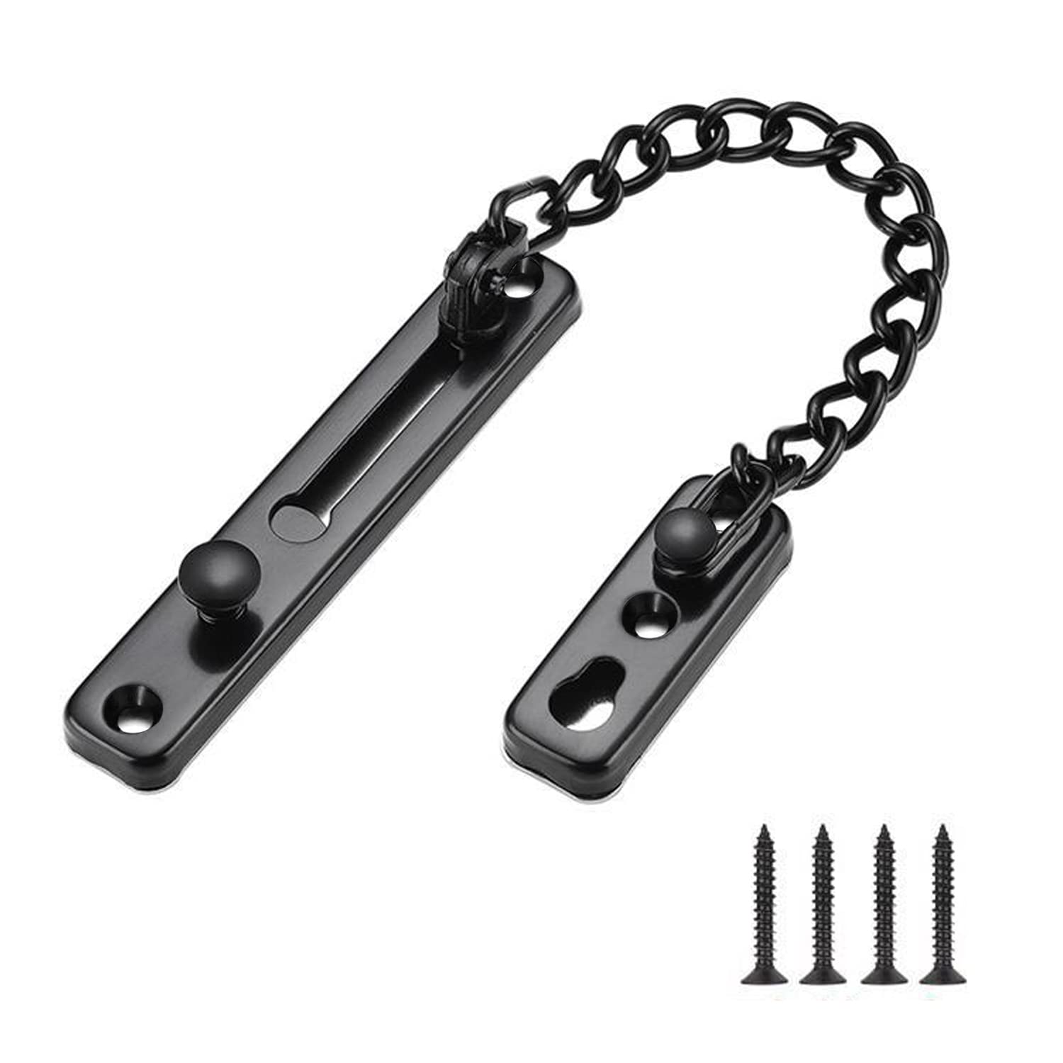 JINXM Door Security Chain Sliding Bolt Latch Guard Safety Catch Guard with Spring Anti-Theft Press Lock with 4 Screws,Stainless Steel Matte Black for Hotel Apartment Home Bedroom
