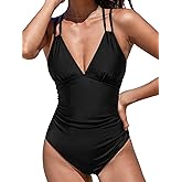 CUPSHE Women's One Piece Swimsuit V Neck Tummy Control Double Adjustable Straps Back Cutout O-Ring