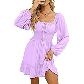 Dokotoo Womens Dresses Fashion 2026 Long Puff Sleeve Elastic Waist A-Line Casual Mini Beach Dress