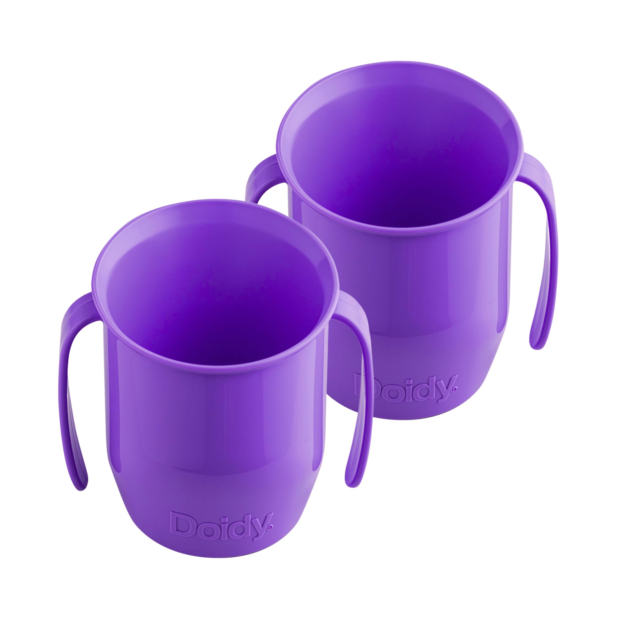 Doidy Cup, Open Cup for Training Baby 6 Months-3 Years, 200ml, Slanted Weaning Cup with Handles for Learning to Drink, BPA Free, 2 Pack (Purple)