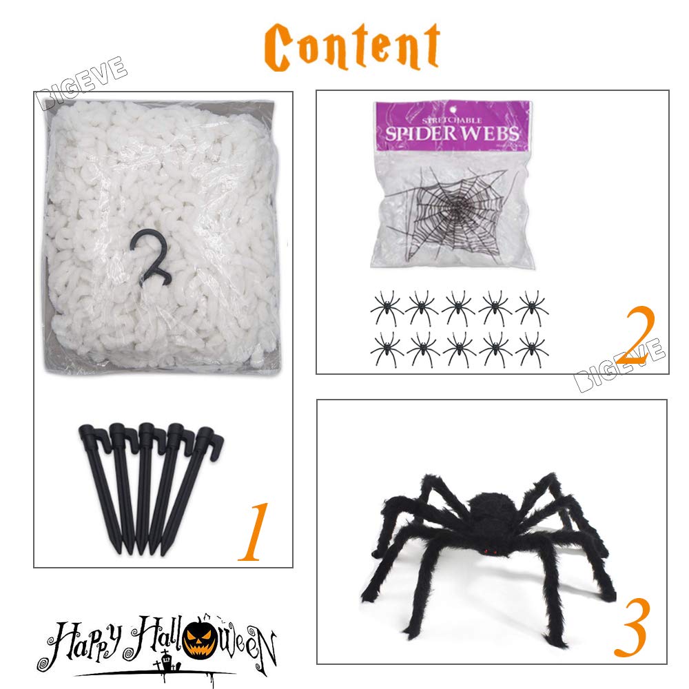 Outdoor Halloween Decorations, Giant Halloween Spider Web Decoration 16.5ft Large Spider Web with 19.7 inch Hairy Spider Stretch Spider Web 10 Plastic Spiders Halloween Party Decorations Supplies Outdoor Yard Decor - White Web