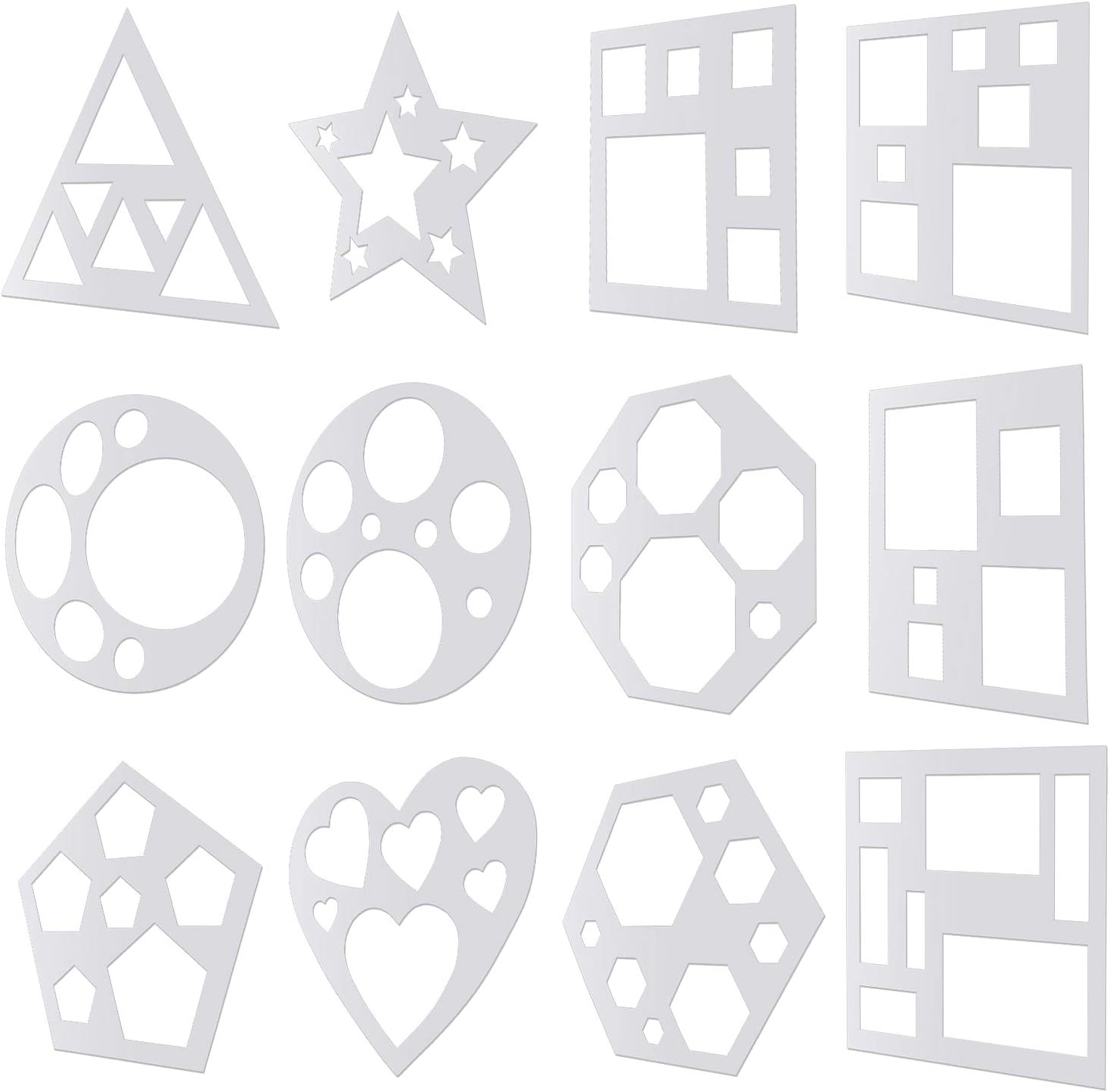 12 Pieces Chalk Stencils Set Sidewalk Plastic Stencils Drawing Stencil Template Geometry Shape Stencils for Arts and Crafts