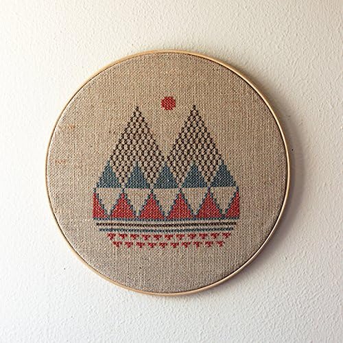 Large 16inch hand embroidery in wooden hoop Mountain view