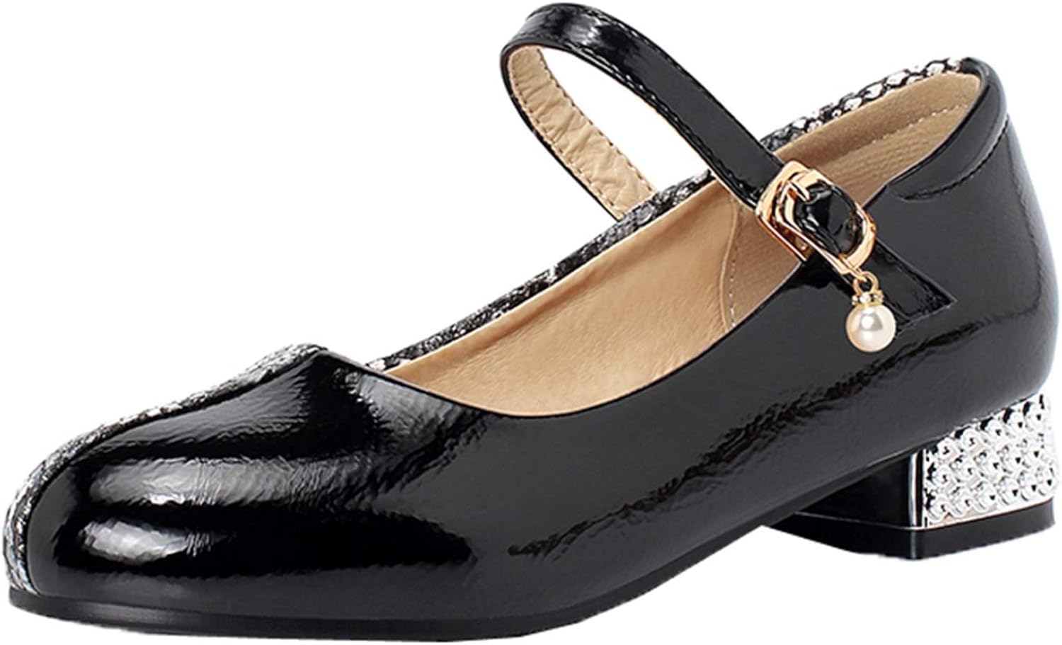 Mary Jane Shoes for Women Retro Low Heel Square Toe Leather Pumps