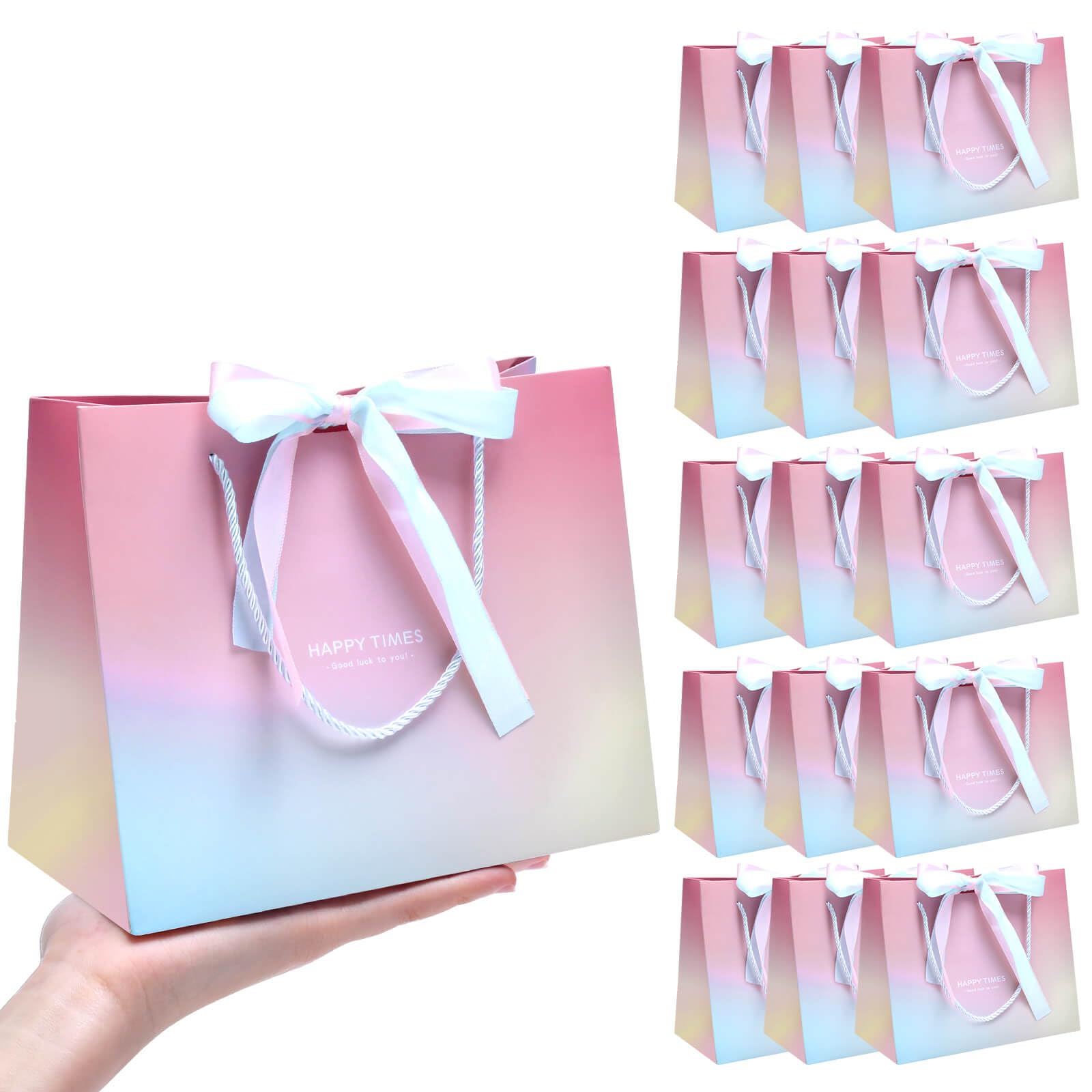 Photo 1 of 15 Pack Powder Blue Gift Bags with Handles, Gift Bag with Bow Ribbon Horizontal, Small Gift Bags Paper for Birthday Party Gift Bag s for Women Shopping Wedding Bridesmaid Party Favor Retail Gift Sacks Supplies