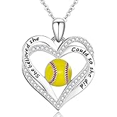 VANJAMI Volleyball/Baseball/Softball/Basketball Necklace Sterling Sliver Sports Ball Pendant Necklace Heart Jewelry Gifts for Women Sports Fans Lovers Players