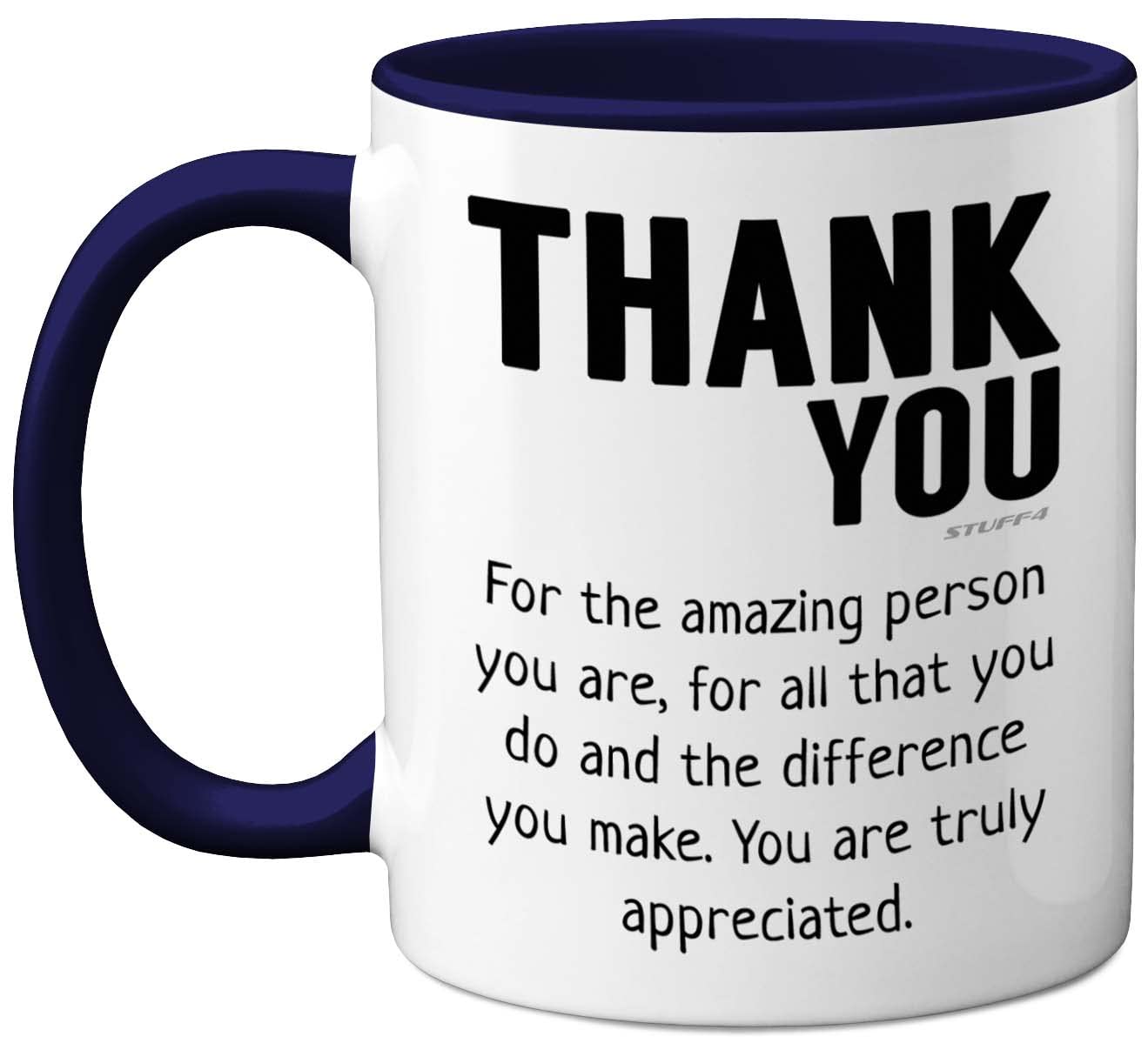 Stuff4 Thank You Mug - Gift for Best Friend, Leaving Gifts for Colleagues Boss Friends Men Women, Thank You Teacher Mug, 11oz Navy Blue Handle Ceramic Premium Leaving Men Women