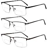 zooxsky 3 Pack Bifocal Reading Glasses for Men,Lightweight Metal Half Frame Clear Top Bi-focal Readers with Spring Hinge+2.00