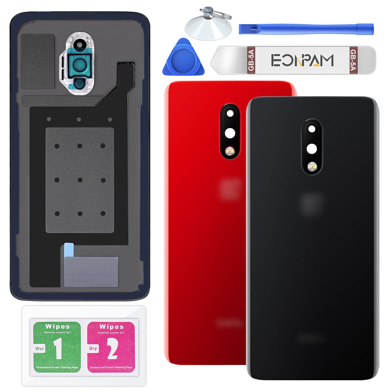 Eonpam Back Cover Glass for OnePlus 7 Rear Glass Replacement with Camera Lens + Repair Kit Genuine Rear Housing (Black)