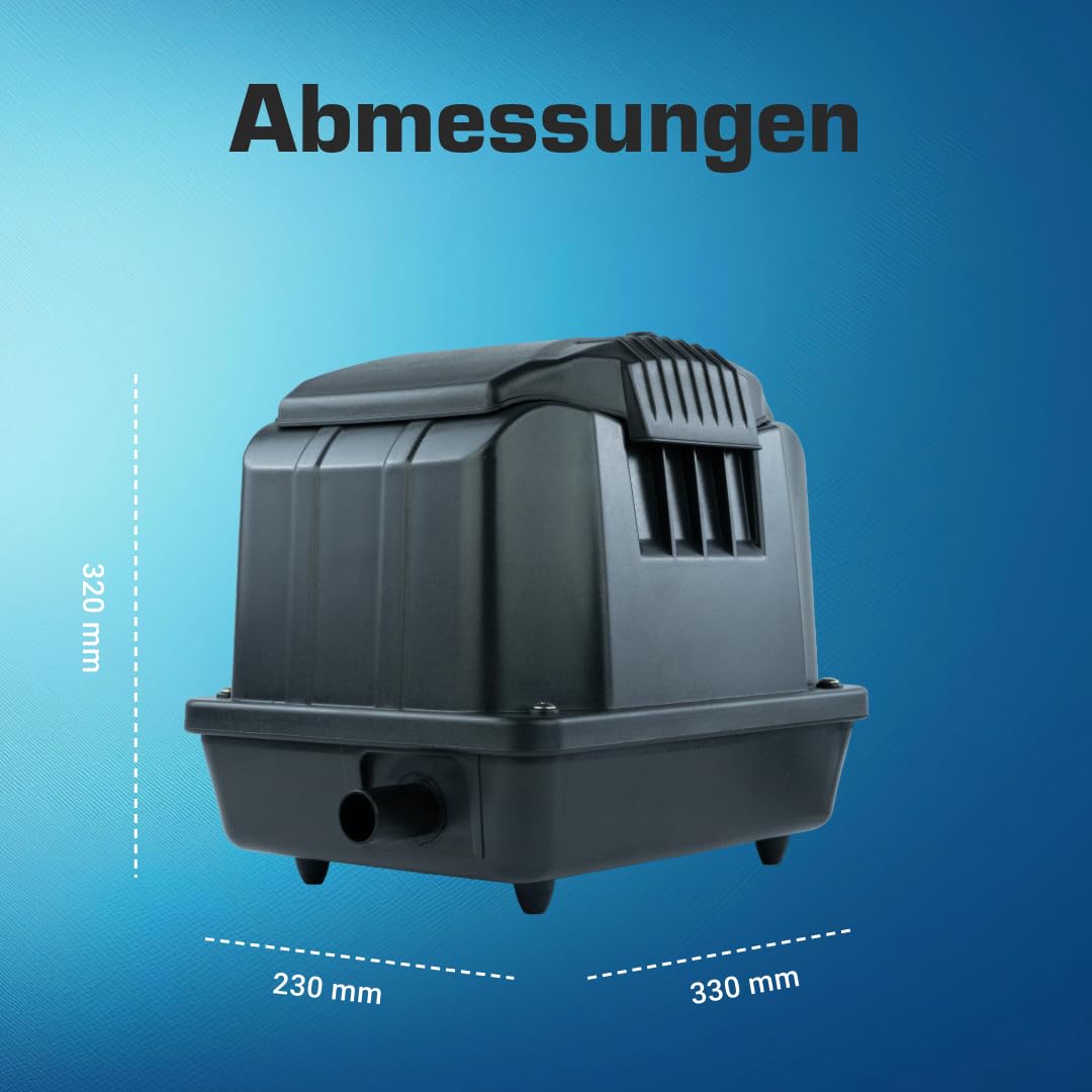 Teichbelüfter 3600 L/H stufenlos regulierbar, 35 Watt Sauerstoffpumpe für Teich, Membranpumpe 60 L/Min, Teichbelüftung, Luftpumpe Teich, Belüfterpumpe für Gartenteiche, Teichbelüftungspumpe 7
