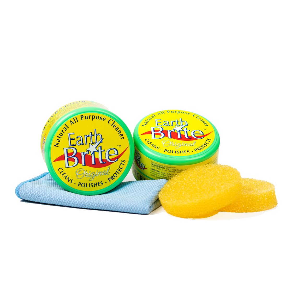 Photo 1 of Earth Brite All Natural Multipurpose Cleaner for Bathroom, Floor, Kitchen and More | 300g Original Natural Clay Tub + Sponge (2-Pack) Includes Bonus Diamond Towel Cleaning Supplies Kit