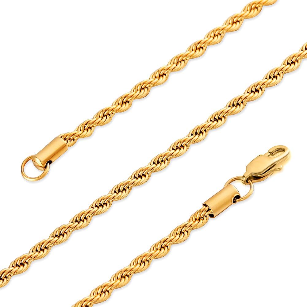 JINGRAYS 4MM Stainless Steel Men Necklace Tone Twist Rope Chain for Men Chain Link