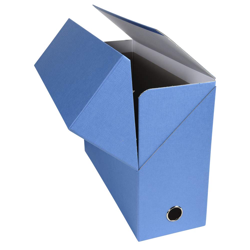 Exacompta - Ref 89422E - Canvas Transfer Box - 250 x 330mm in Size, Suitable for Storing A4 Documents, 120mm Spine, Metal Finger Hole, Spine Label - Light Blue