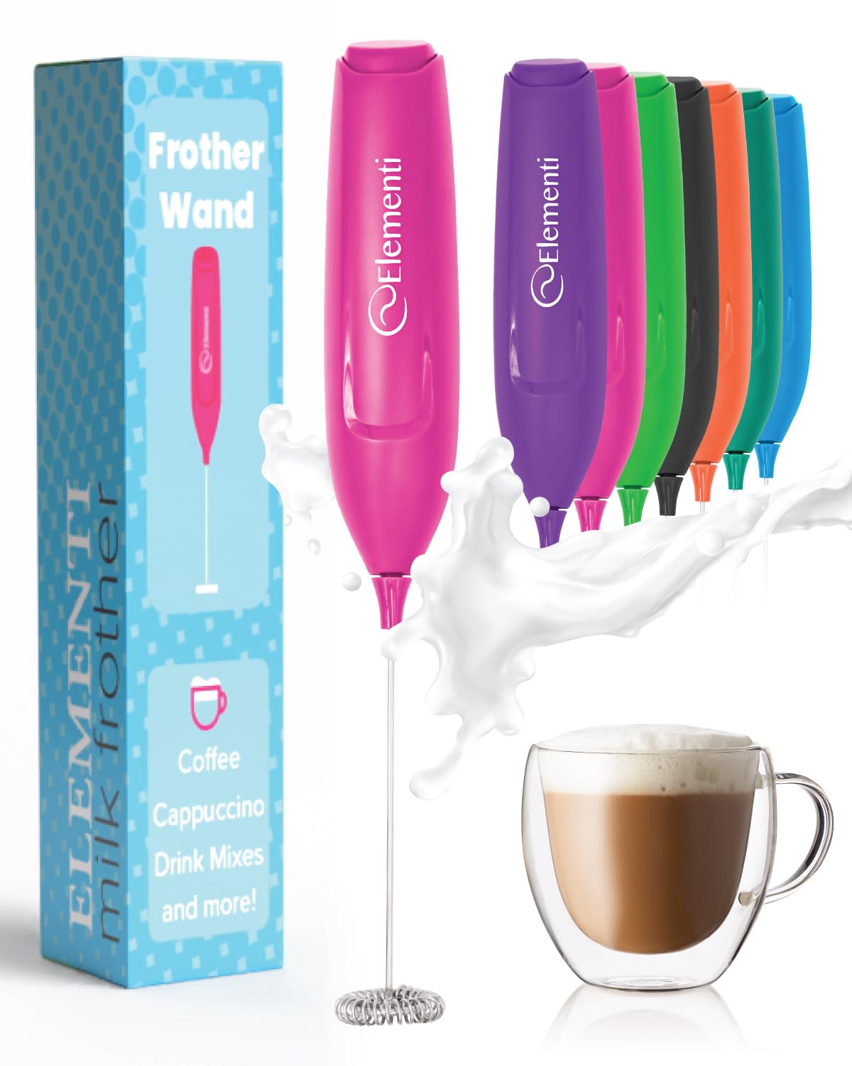 Photo 1 of Elementi Pink Milk Frother Wand & Matcha Mixer, Mini Electric Whisk - Coffee Mixer Wand - Coffee Stirrers Electric Matcha Whisk (Hot Pink)