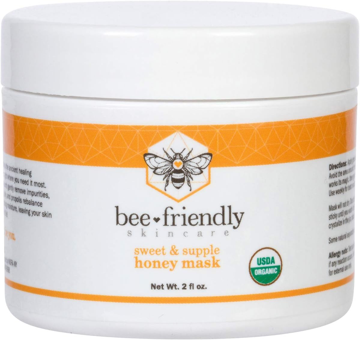 Facial Mask Certified Organic Raw Honey Mask w/French Pink Clay by BeeFriendly, Exfoliating Mask Leaves Skin Soft, Smooth, Youthful, Pulls Impurities, Enhances Collagen Production, Clears Acne 2 oz