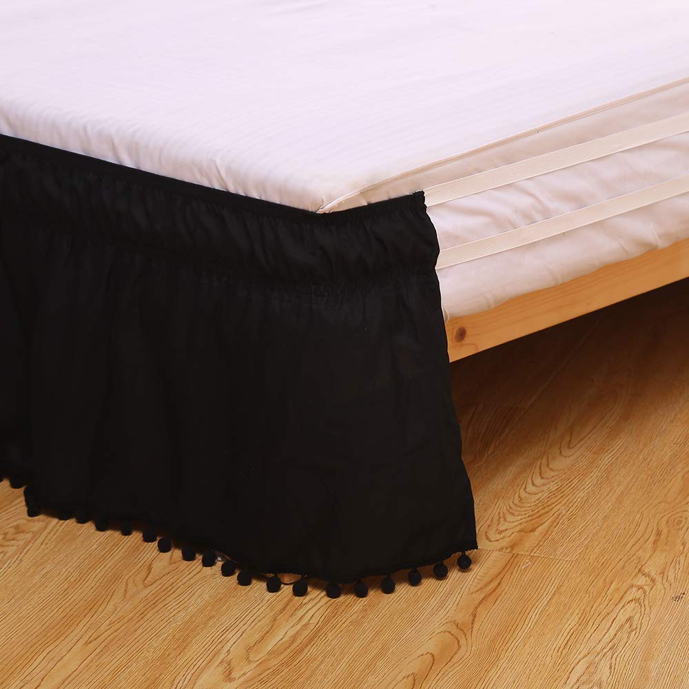 Bed Skirt, Hotel, Elastic, Dust, Easy To Fit, Wrinkles, Light-Resistant, Equipped Valance-A (Black, 198 cm x 203 cm)