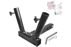LOCKIETTA Dual Hitch Mount Flagpole Holder, Heavy Duty Double Flag Poles Holder Univesal for Standard 2 inch Hitch, Compatible with Jeep Truck SUV RV Pickup Camper Trailer with Anti-Wobble Screw