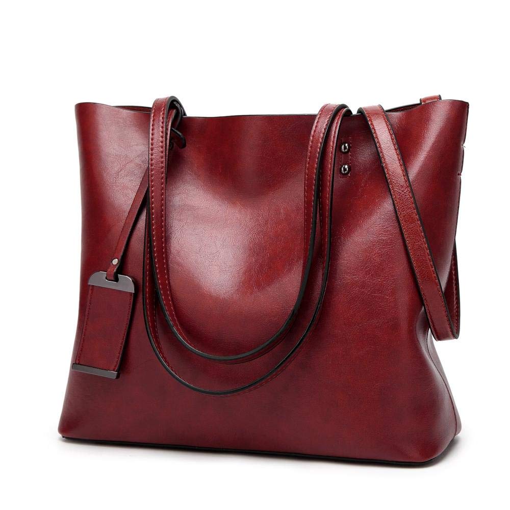 Womens Soft Leather Handbags Large Capacity Retro Vintage Top-Handle Casual Tote Shoulder Bags, Tote Bag Handbags for Women (Wine Red)