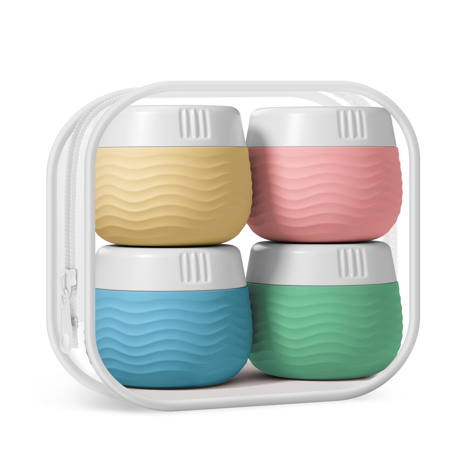 Yinke Silicone Cream Jars with Clear Bag, TSA Approved Travel Size Containers, Leak-proof Travel Essentials/Accessories with Lid for Cosmetic Face Body Cream (4 Pack)