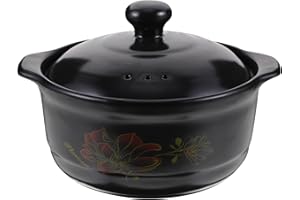 JECOMPRIS Ceramic Casserole Pot with Lid for 2-3 People, High-temperature Resistant Stove Cooking Pot, Black