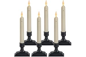 Homemory 6 Pcs Window Candles with Sensor Dusk to Dawn, Ivory Electric Window Candle Flickering, Christmas Fake Candles Battery Operated, Led Candlesticks with Black Holders for Xmas Holiday Decor