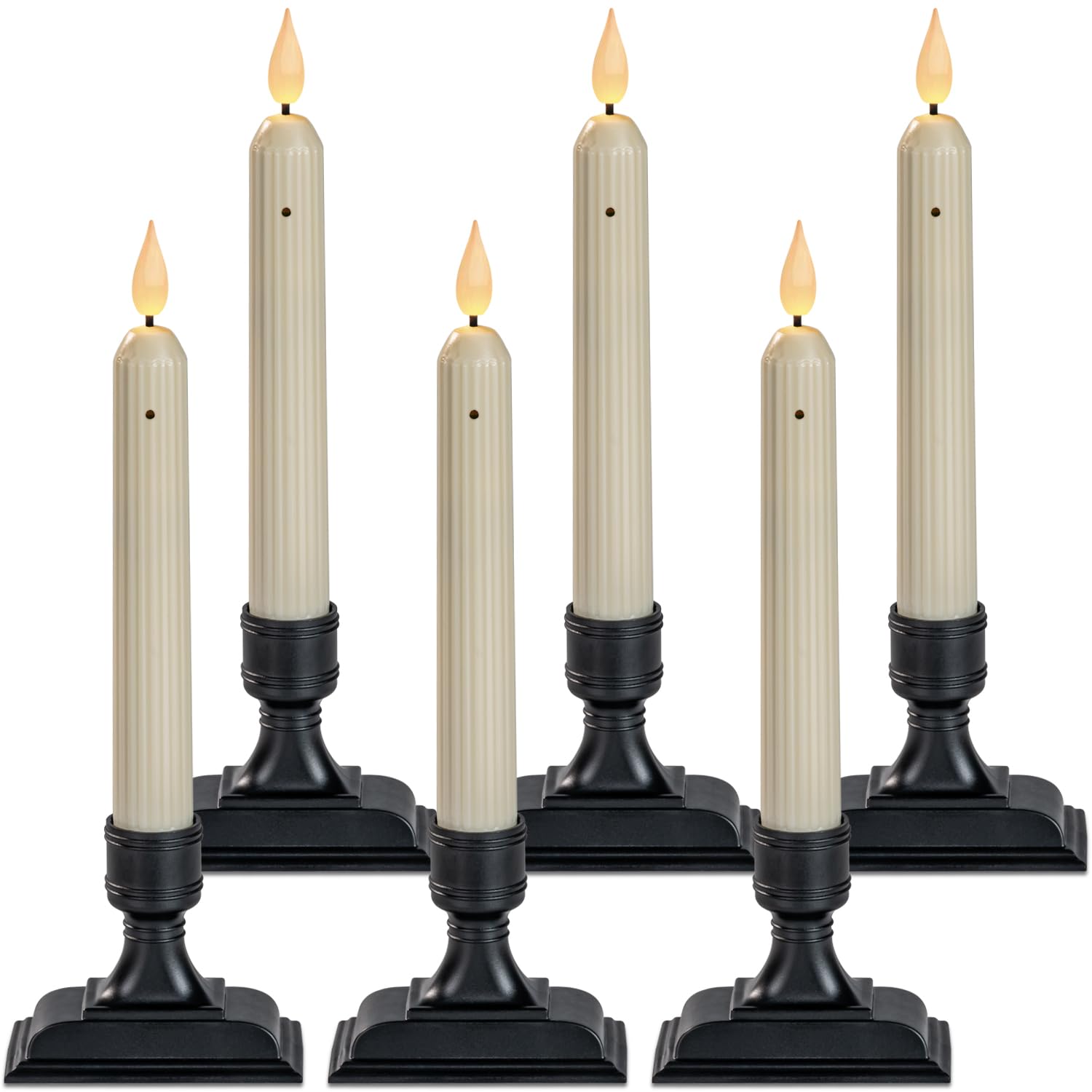 Photo 1 of Homemory 6 Pcs Window Candles with Sensor Dusk to Dawn, Ivory Electric Window Candle Flickering, Christmas Fake Candles Battery Operated, Led Candlesticks with Black Holders for Xmas Holiday Decor
