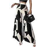 GORGLITTER Women's Color Block Summer Pants High Waisted Dressy Casual Palazzo Pants