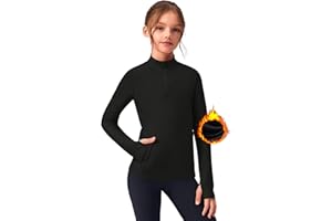 Zaclotre Girls Fleece Long Sleeve Shirts Half Zip Pullover Sweatshirt with Pockets Kids Athletic Winter Jacket
