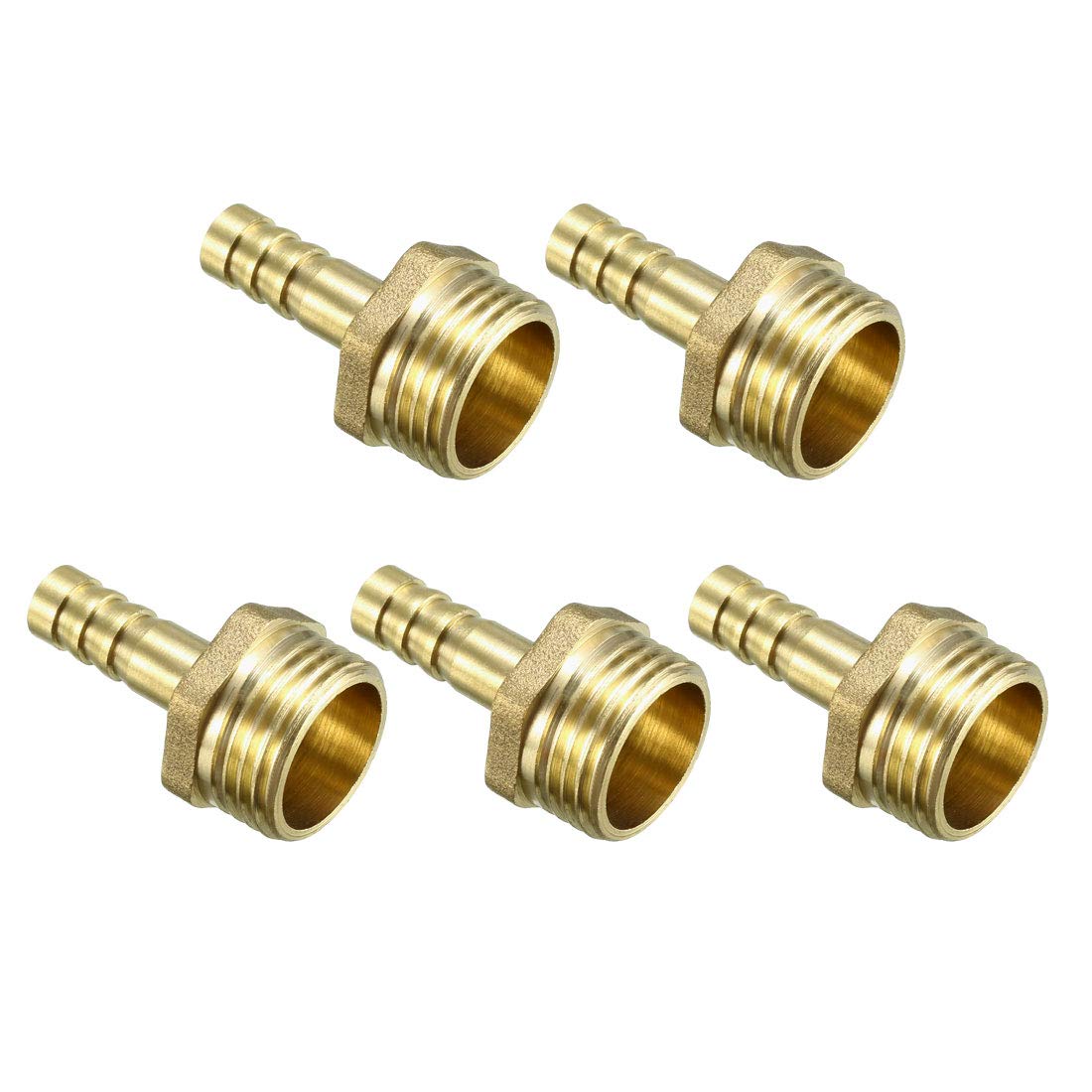 sourcing map Brass Barb Hose Fitting Connector Adapter 8.5mm Barbed x G1/2 Male Pipe 5pcs