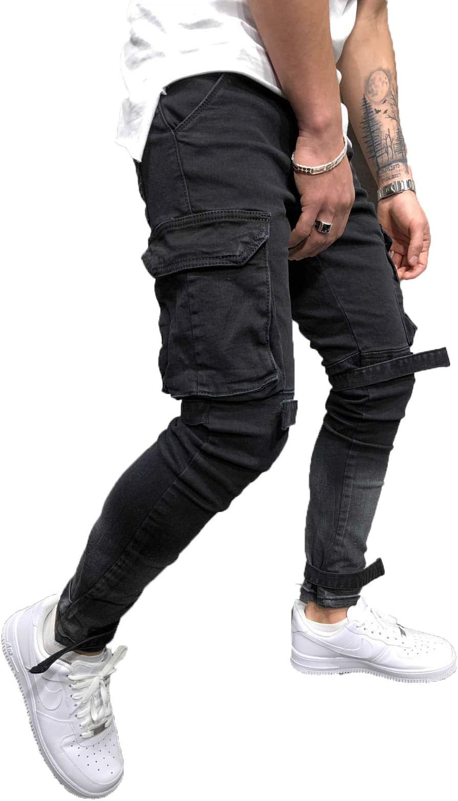 Nansiche Mens Stretchy Ripped Jeans Trousers Skinny Biker Jeans Destroyed Taped Slim Denim Pant