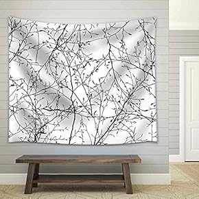 Vector Seamless Texture of The Branches on The White Background - Fabric Wall Tapestry Home Decor - 51x60 inches