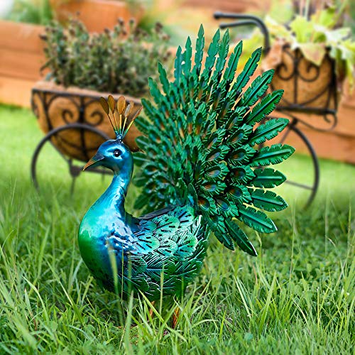 Chisheen Solar Peacock Statue Metal Yart Art with Solar Light Outdoor Garden Statues and Sculpture