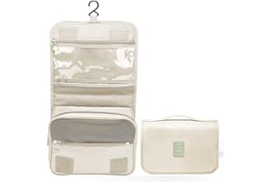 Fxkoolr Toiletry Bag for Women Hanging Makeup Bags Organizer Travel Bag for Toiletries Cosmetic Bag Waterproof Bathroom Shower Bag with Hook (Beige)
