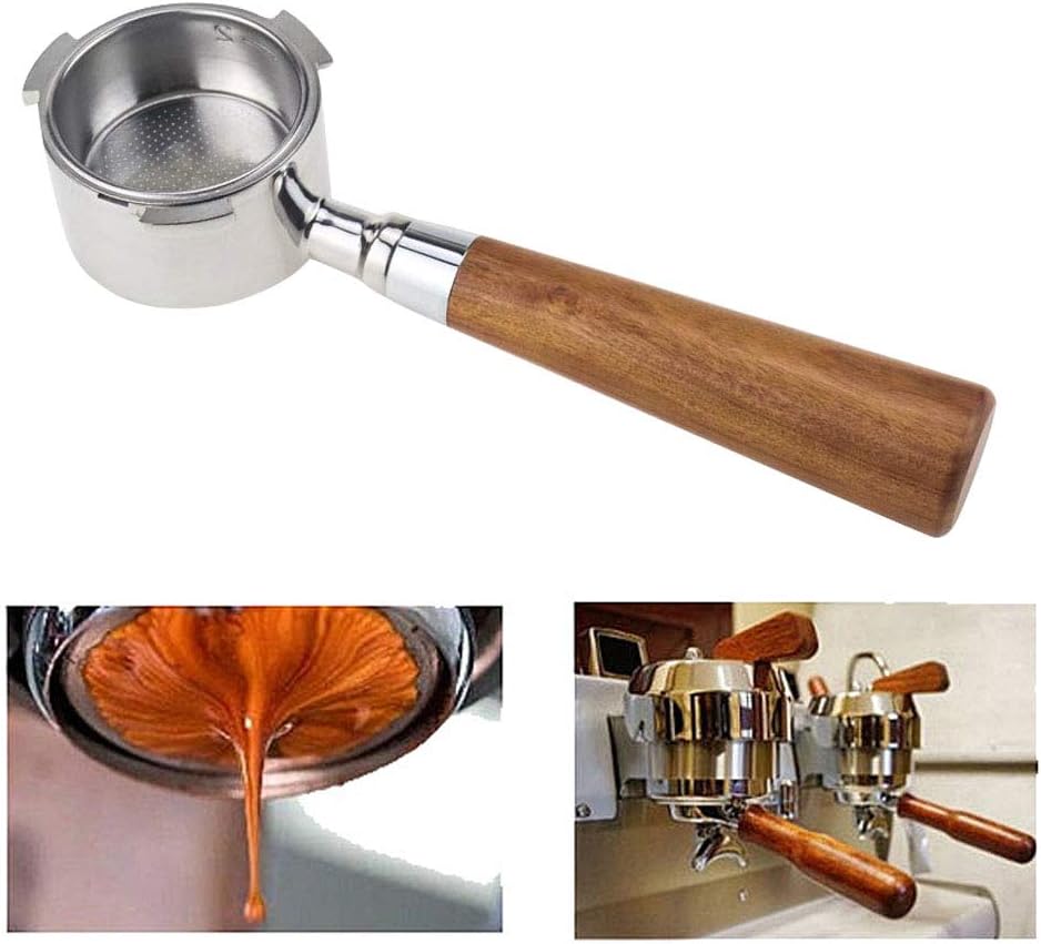51 mm Detachable Bottomless Portafilter, Stainless Steel Bottomless Filter Holder with Filter Basket & Wooden Handle for Coffee Machines, Espresso-Coffee Machine Replacement Parts