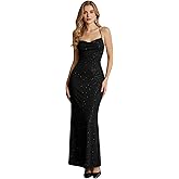 winkbay Women's Sparkly Backless Maxi Dress Rhinestone Lace Up Bodycon Fishtail Formal Evening Party Prom Dresses