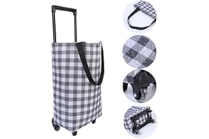 HOSDZOU Small Collapsible Shopping Cart,Shopping Cart with Wheels,Folding Portable Bag,Waterproof Rolling Bag,Trolley Tote Stair Climbing for Traveling,Gift for Women,Older (Grey)