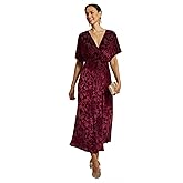 ORAULISA Women's V Neck Velvet Maxi Dress with Sleeves Elegant Retro Formal Dresses for Wedding New Year Cocktail Party