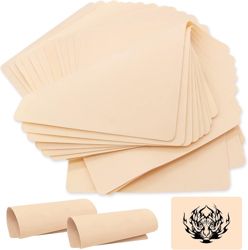 rayyl Tattoo Practice Fake Skin 20PC 7.4x5.6in Double Sided Silicone Pad