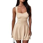 MIYIEONZ Women's Square Neck Ruffle Hem Mini Dresses Ruched Waist Slim Sleeveless Corset Dress for Women Short Party Dress