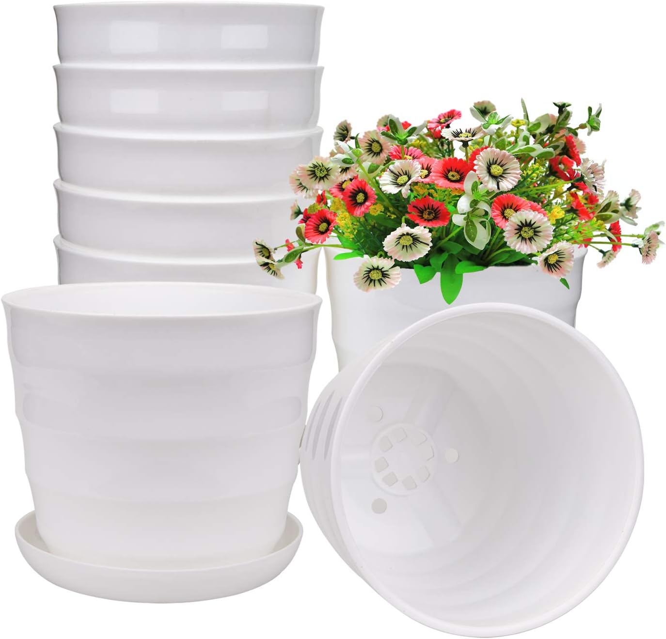 Fasmov 8 Pack 6 Inches Flower Pot Plant Pots, Plastic