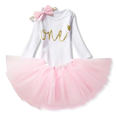 NNJXD Mädchen Newborn 1. Geburtstag 3 Stück Outfits Strampler + Tutu Kleid + Stirnband