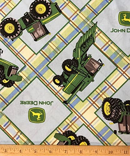 1 Yard - Tractors Tossed on Plaid Patch Cotton Fabric - Officially Licensed (Great for Quilting, Sewing, Craft Projects, Throw Blankets &amp; More) 1 Yard X 44"