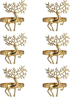PRETYZOOM 6 Stück Weihnachtshirsch Serviettenring Legierung Tier Serviette Schnalle Ring für Küche Restaurant Thanksgiving Empfänge Hochzeit Abendessen Dekoration (Golden)