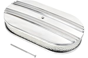 TBAPFS 15" Polished Aluminum Air Cleaner Assembly Kit Alloy Oval Partial Half Finned with Element